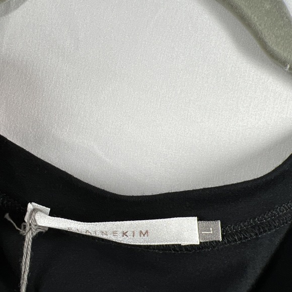 Elaine Kim Leather Trim Tunic Top‎ Sz L Gothic Black Tunic Long Sleeve Hi/Lo Hem - Picture 6 of 12